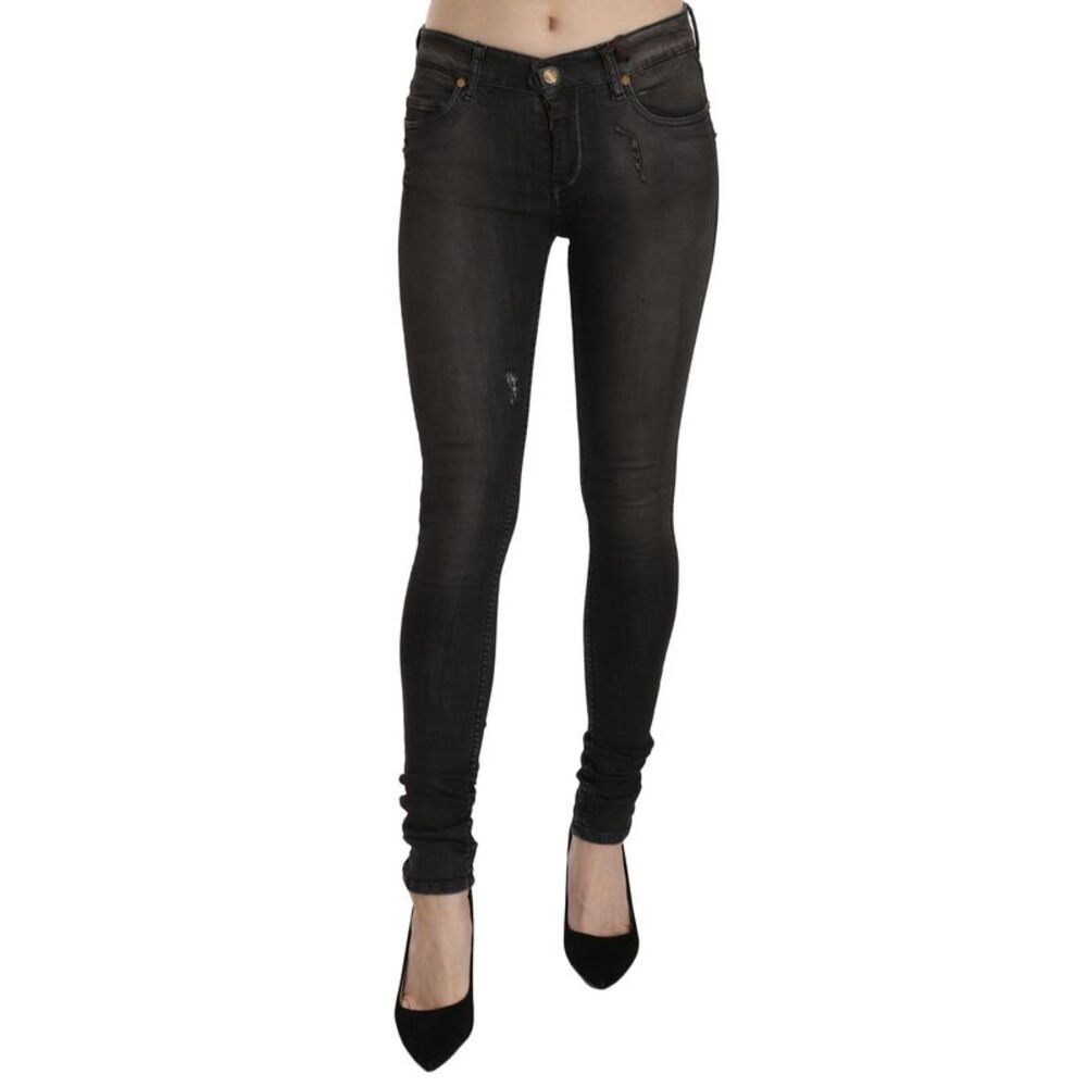PLEIN SUD Cotton Black Washed Low Waist Skinny Denim Women's Jeans